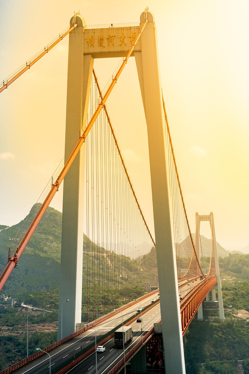 bridge, suspension bridge, baling river bridge, off ridge, guizhou, china, construction, project, transportation